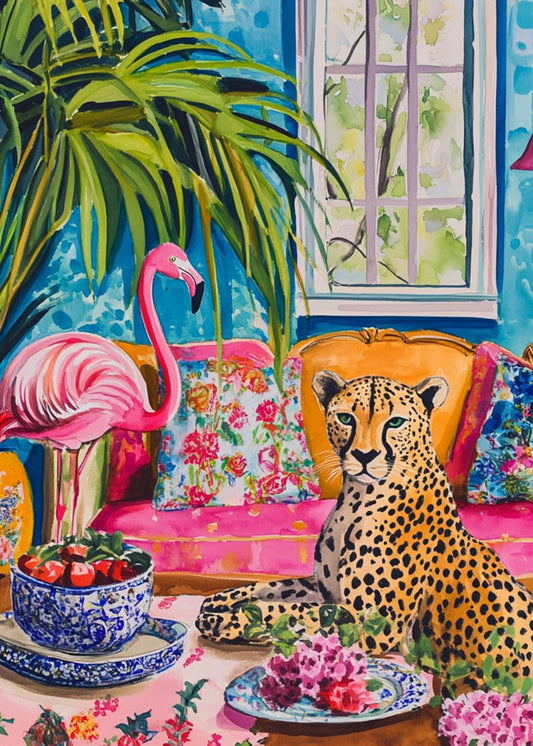 Sala Exótica com Flamingo e Leopardo Cabin