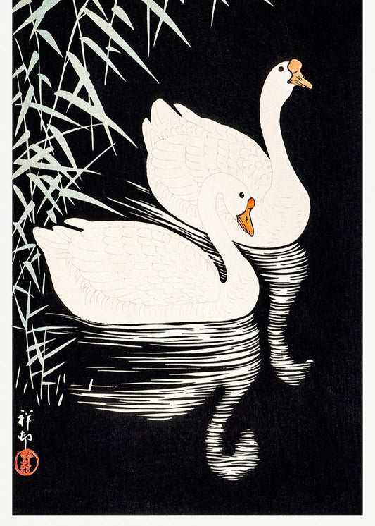 Gravura Japonesa – Cisnes na Água Cabin